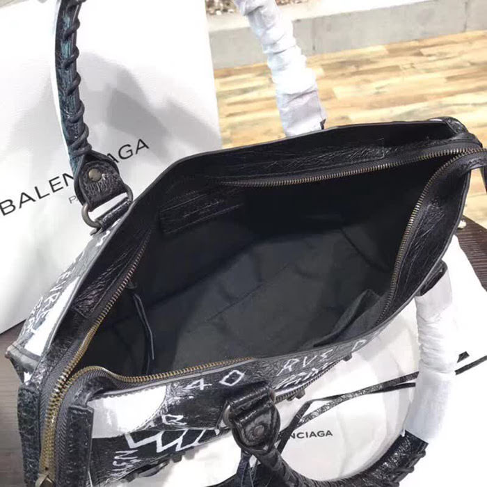 BALENCIAG巴黎世家 Balenciaga city 機車包 限量 原廠爆裂紋羊皮 塗鴉字母 手提肩背斜挎包  BL1699